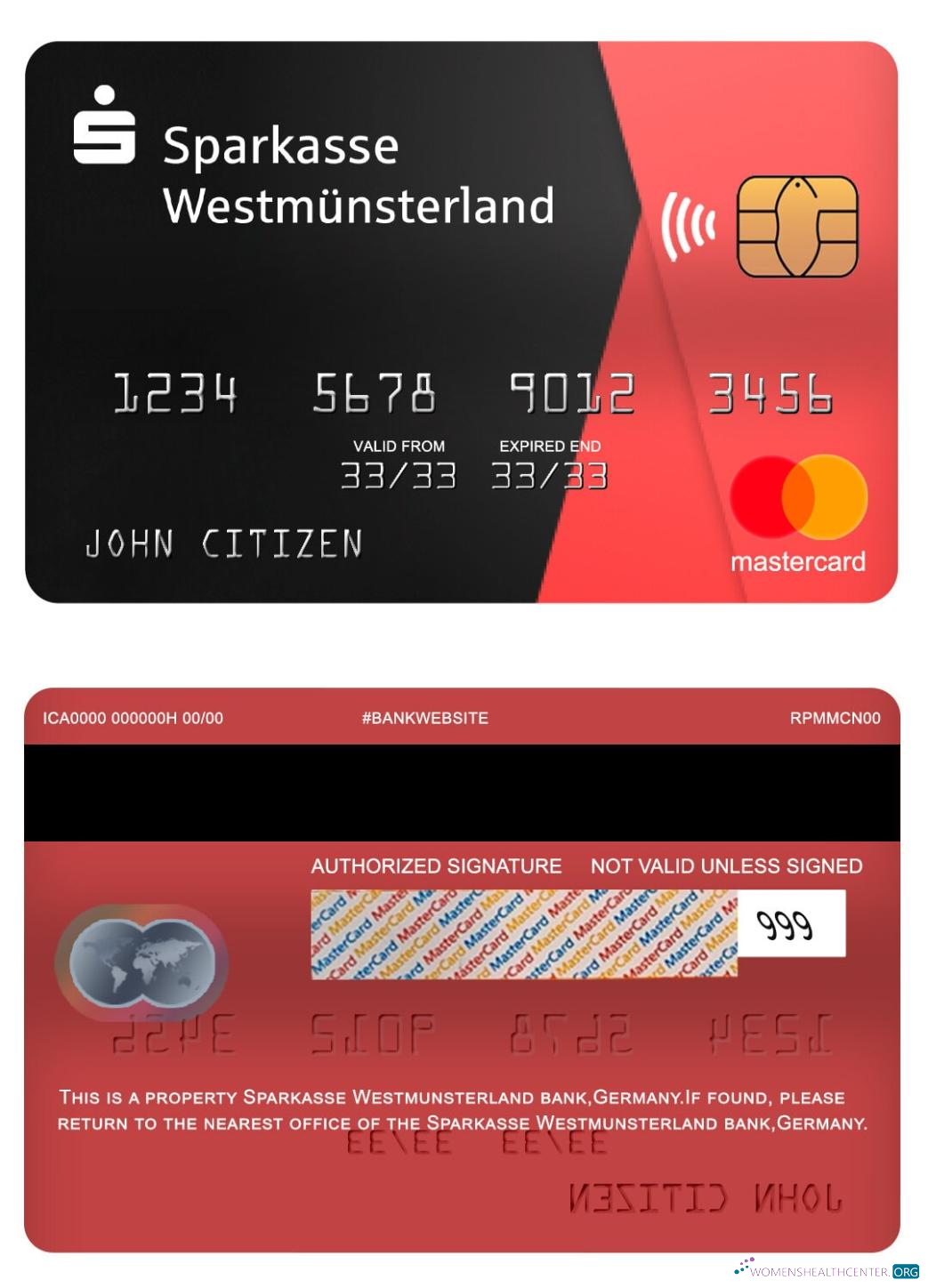 Download Germany Sparkasse Westmunsterland bank mastercard Photoshop template